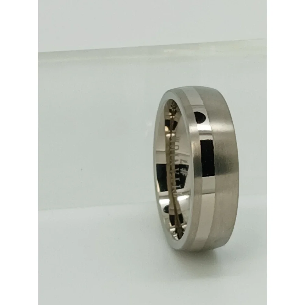 Vintage Titanium 6mm Band Ring Brushed Polished Silver Tone Size 7 Y2K 90s NOS